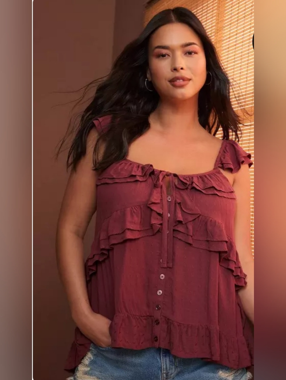 Torrid Ruffled Sleeveless Top - Apple Butter - Size 2